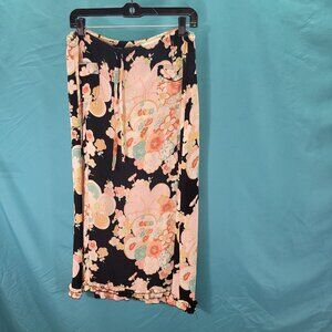 Floral Kim Stein Rayon Skirt Size 2 Black Multi-Color Mid-Length